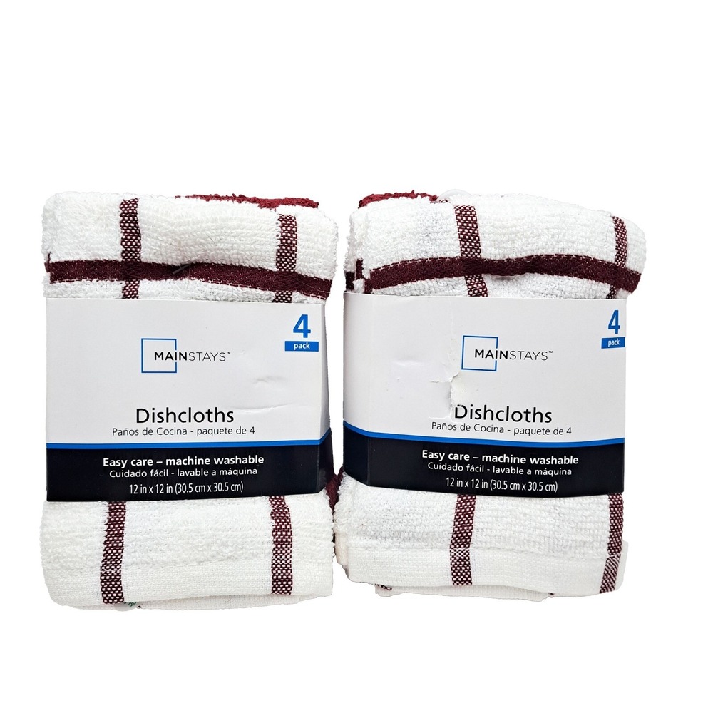 Mainstays Dishcloths 8‎ Pack Kitchen Towels Absorbent Cotton Blend Red Sedona